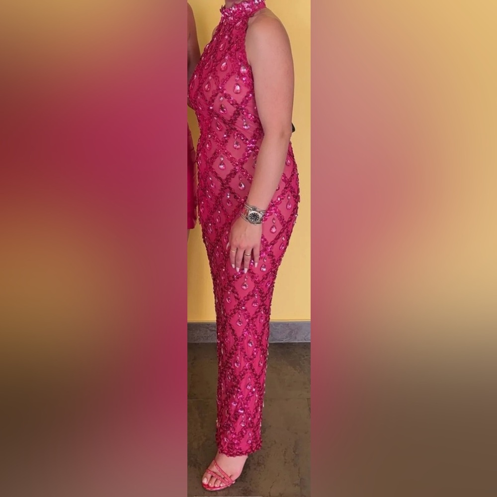 Pink Sequin Embellished Bodycon Prom Dress